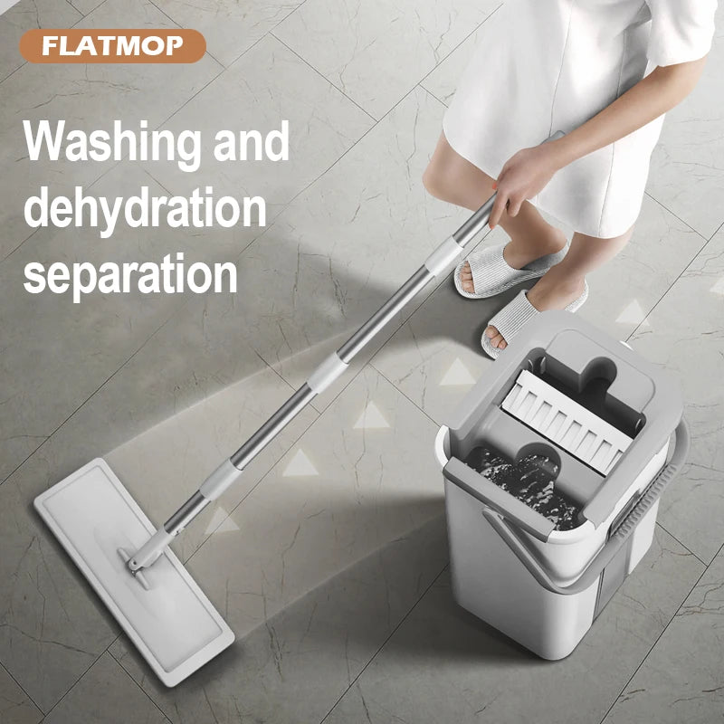 Rotating Flat Mop with Squeeze Bucket